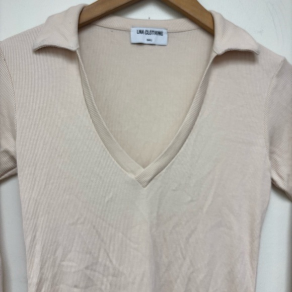 LNA Niamh Point Collar Rib Knit Top - Picture 7 of 11